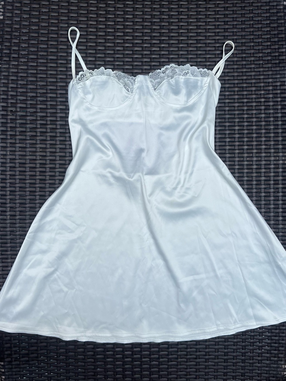 White 12th Tribe Satin Lace-Trim Slip Dress